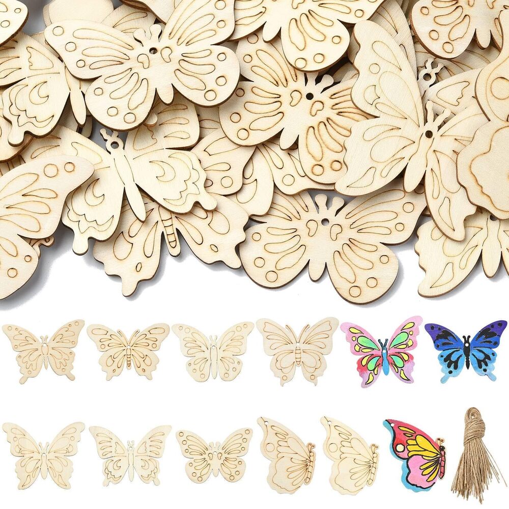 9714 40 pcs Mixed Styles Spring Butterfly Theme Undyed Wood Cutout Charms